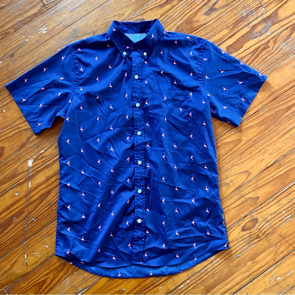 Izod Navy Flamingo Print Casual Shirt